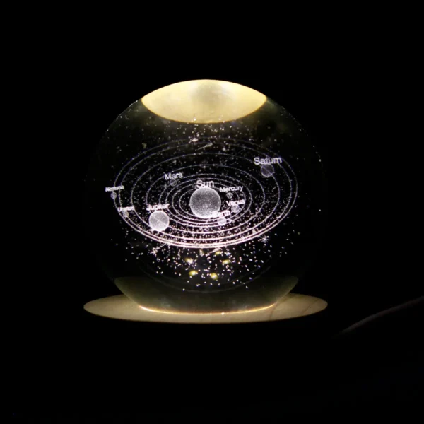 Lámpara 3d Cristal Decorativa Base Madera Usb Luz 6cm