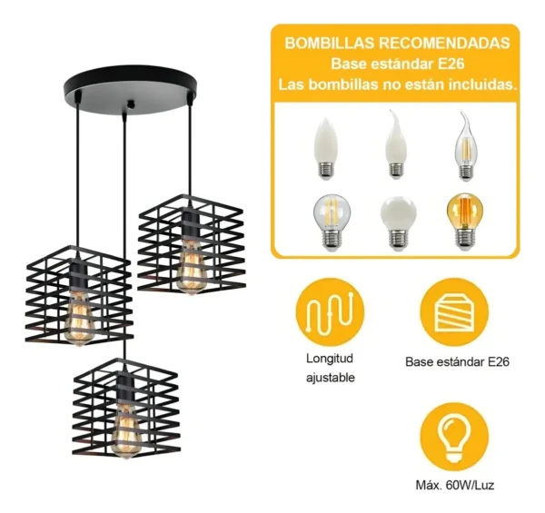 Lámpara De Colgar De 3 Luces Estilo Moderno