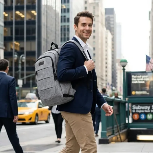 Mochila Para Notebook Carry Impermeable Antirrobo Usb Gris