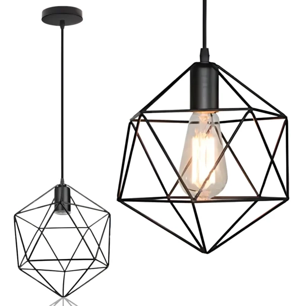 Lámpara Colgante Estilo Diamante Jaula De Metal