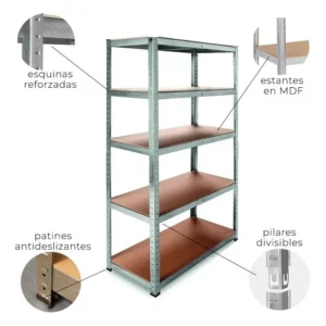 Estantería Metálica Con Estantes De Mdf 90x40x180