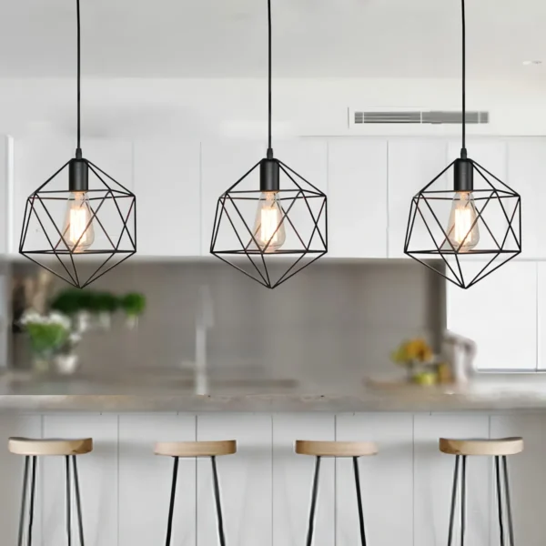 Lámpara Colgante Estilo Diamante Jaula De Metal