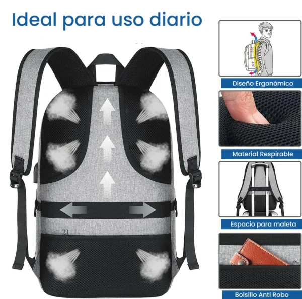 Mochila Para Notebook Carry Impermeable Antirrobo Usb Gris