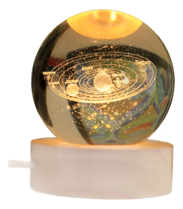 Lámpara 3d Cristal Decorativa Base Madera Usb Luz 6cm