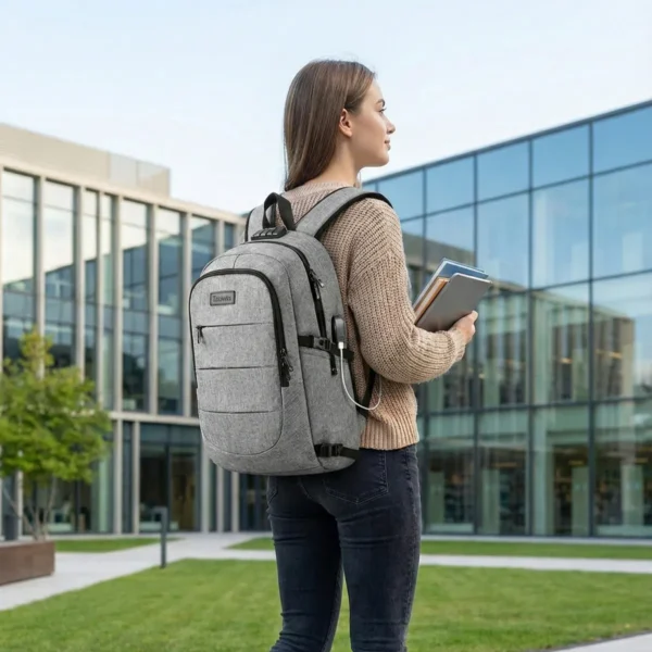 Mochila Para Notebook Carry Impermeable Antirrobo Usb Gris