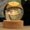 Lámpara 3d Cristal Decorativa Base Madera Usb Luz 6cm