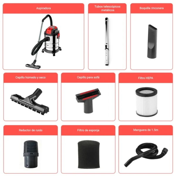 Aspiradora Industrial NAPPO Wet & Dry Aspira Polvo y Líquidos 1300W