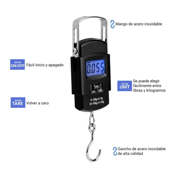 Balanza Portátil Digital Ideal Equipaje Capacidad 50kg y Pantalla LCD