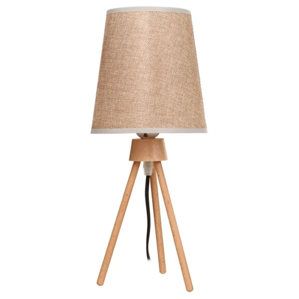 Lámpara Moderna de Mesa con Patas de Madera y Pantalla de Lino, Rosca E27