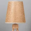 Lámpara Moderna de Mesa con Patas de Madera y Pantalla de Lino, Rosca E27
