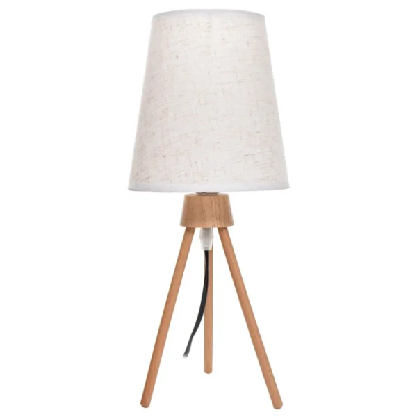 Lámpara Moderna de Mesa con Patas de Madera y Pantalla de Lino, Rosca E27