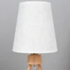 Lámpara Moderna de Mesa con Patas de Madera y Pantalla de Lino, Rosca E27
