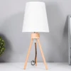 Lámpara Moderna de Mesa con Patas de Madera y Pantalla de Lino, Rosca E27