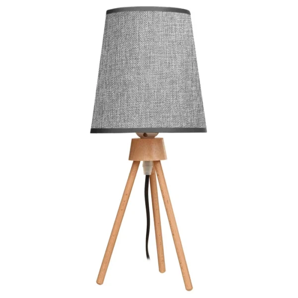 Lámpara Moderna de Mesa con Patas de Madera y Pantalla de Lino, Rosca E27