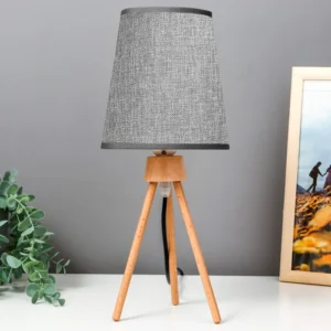 lampara-de-mesa–15056-15057-gris-foto5 Lámpara Moderna de Mesa con Patas de Madera y Pantalla de Lino, Rosca E27