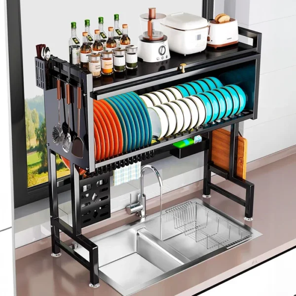 Escurridor de Vajilla Rack Organizador con 2 Estantes y Puerta de Acrílico