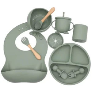 Set X10p Plato Comer Bebe Silicona+ Cubierto Vaso