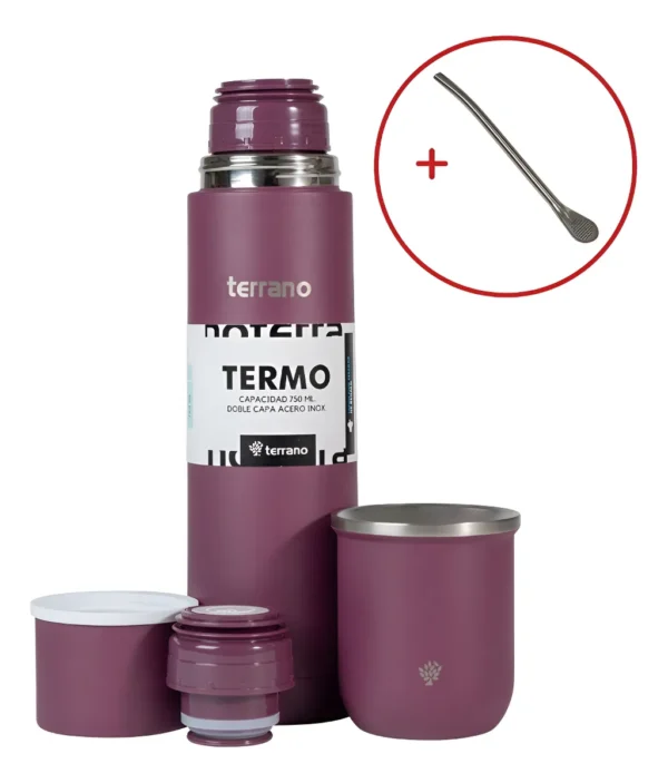Set Termo Terrano 750ml + Mate Acero + Bombilla De Regalo