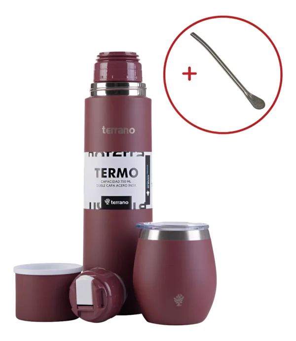 Set Termo Terrano 750ml + Mate Acero + Bombilla De Regalo
