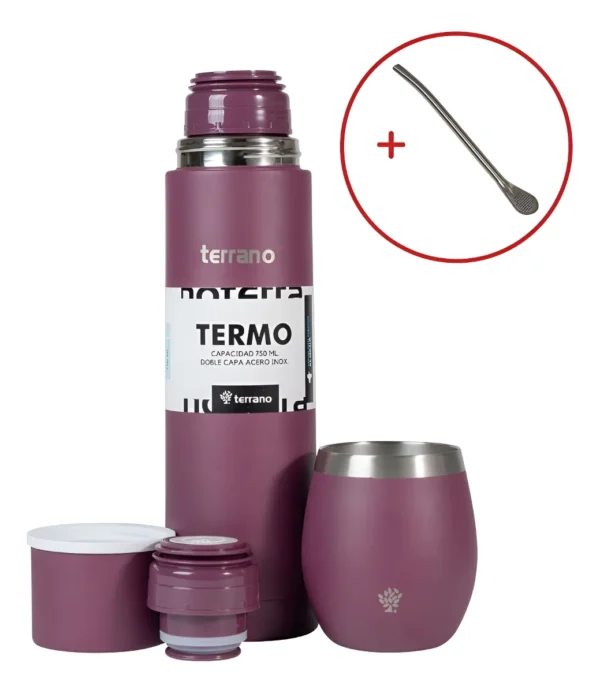 Set Termo Terrano 750ml + Mate Acero + Bombilla De Regalo