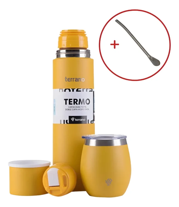 Set Termo Terrano 750ml + Mate Acero + Bombilla De Regalo