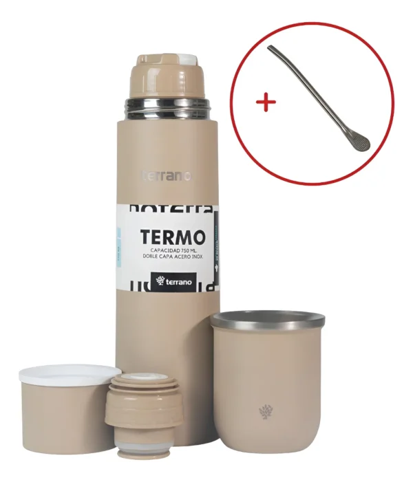 Set Termo Terrano 750ml + Mate Acero + Bombilla De Regalo
