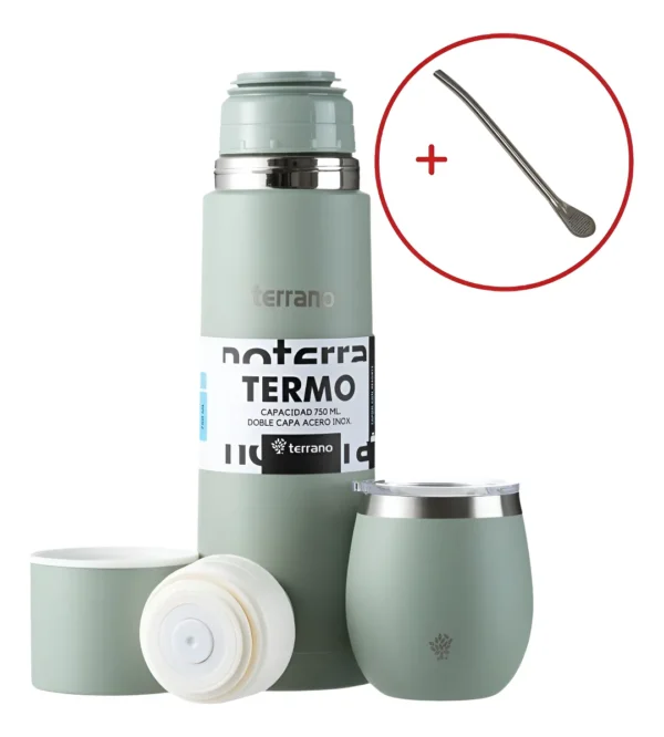 Set Termo Terrano 750ml + Mate Acero + Bombilla De Regalo