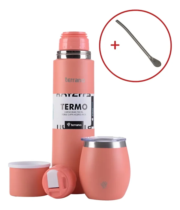 Set Termo Terrano 750ml + Mate Acero + Bombilla De Regalo