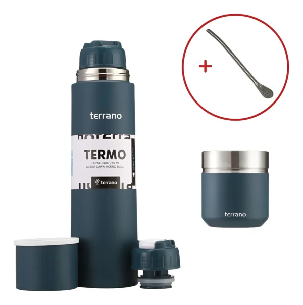 Set Termo Terrano 750ml + Mate Acero + Bombilla De Regalo