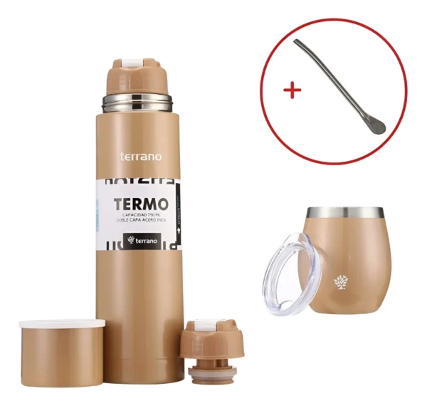 Set Termo Terrano 750ml + Mate Acero + Bombilla De Regalo