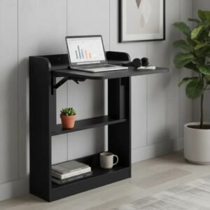Escritorio plegable con estantes blanco - Negro