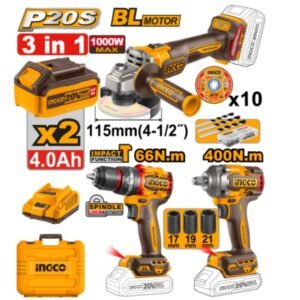 Kit Ingco a batería 3 herramientas + accesorios y valija