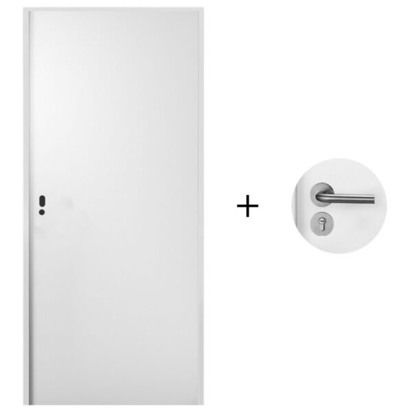 Puerta Desarmada Interior en MDF con Marco y Cerradura Lumax - Blanca lisa Herraje Plateado