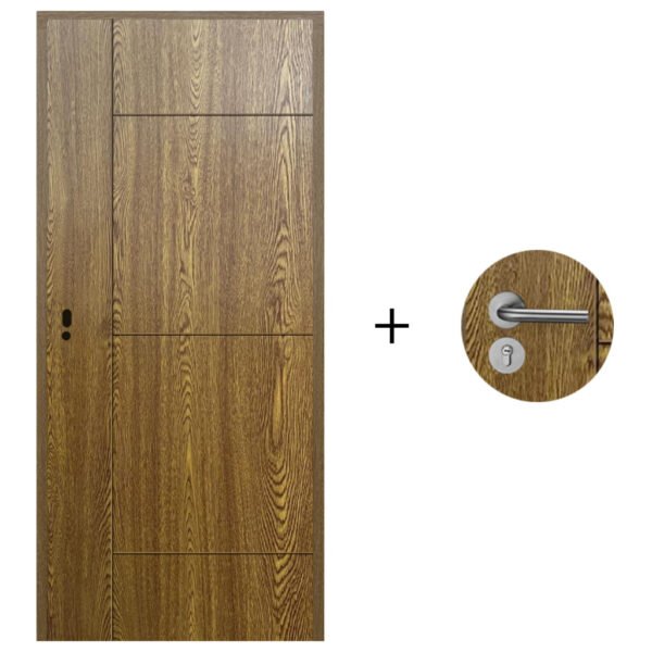 Puerta Desarmada Interior en MDF con Marco y Cerradura Lumax - Marrón Claro Diseño Ankara Herraje Plateado